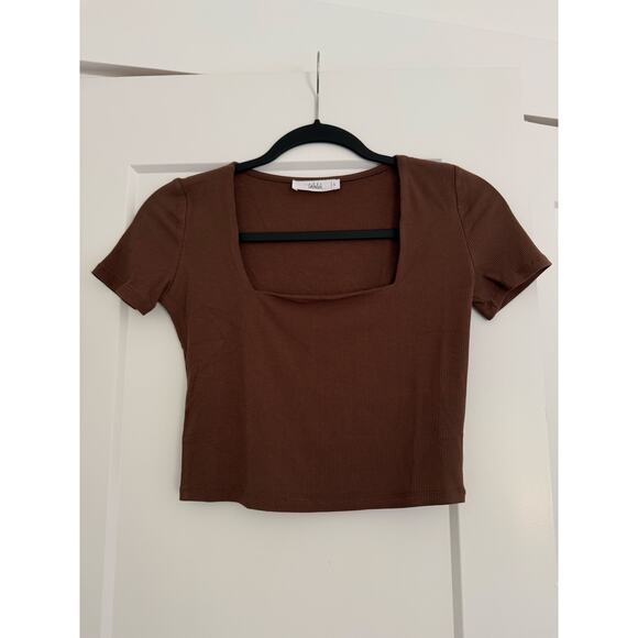 $36 New Talulah Square neck Ribbed Crop Tee - Brown - Large - Picture 2 of 6